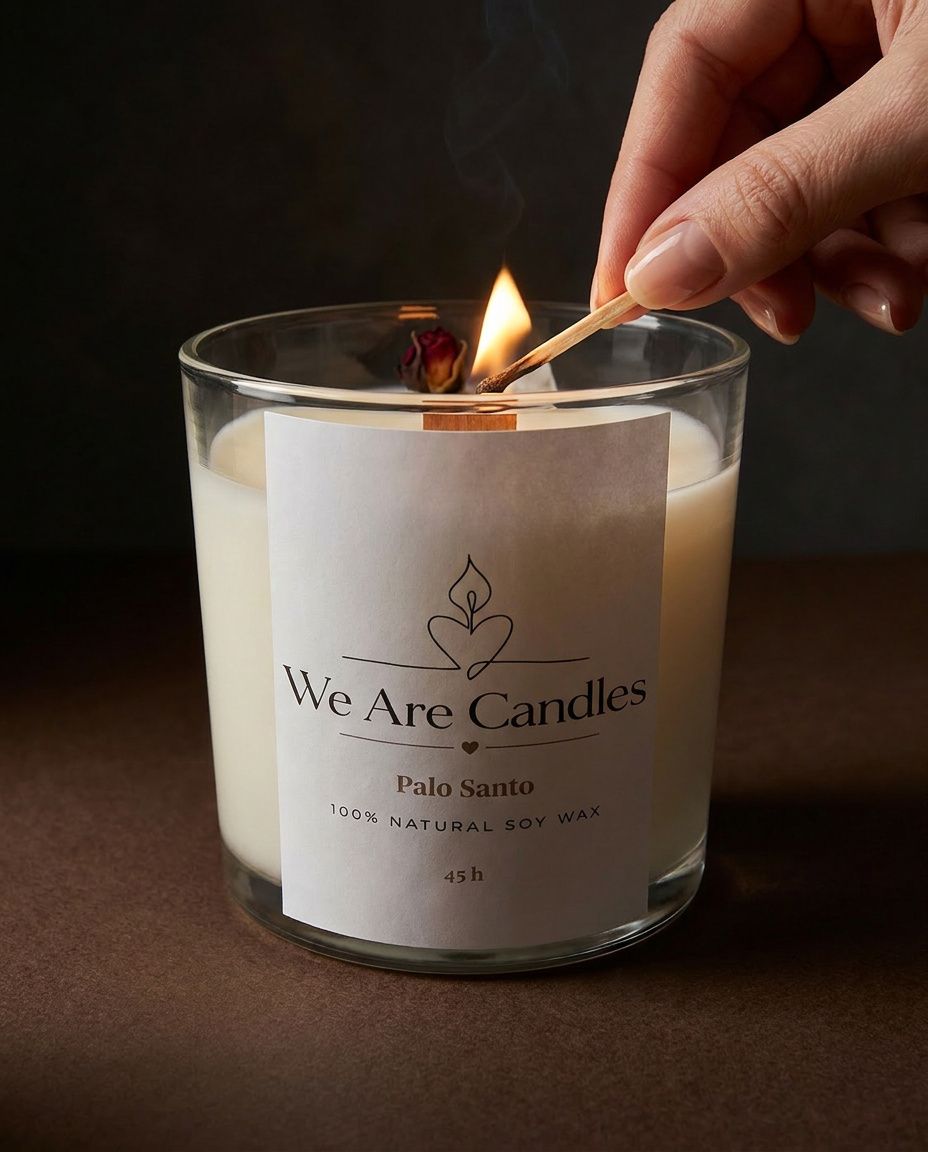Голяма свещ Palo Santo с дървен фитил, 45 часа горене — We Are Candles