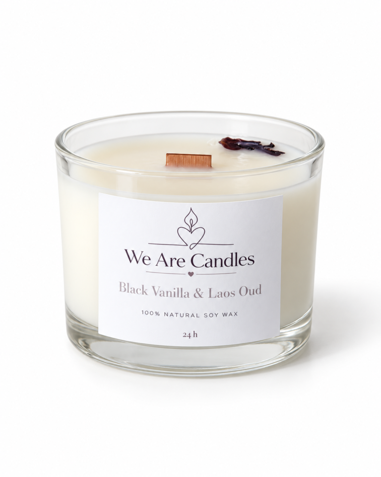 Black Vanilla & Laos Oud - голяма ароматна соева свещ с дървен фитил 1