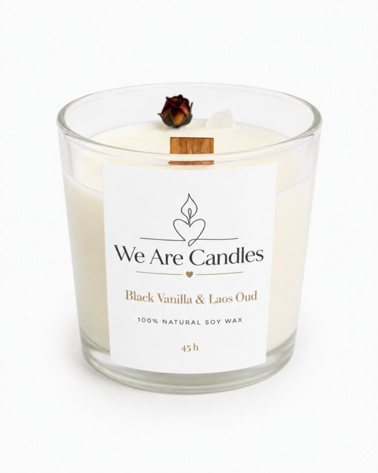 Ароматна соева свещ Black Vanilla & Laos Oud с дървен фитил