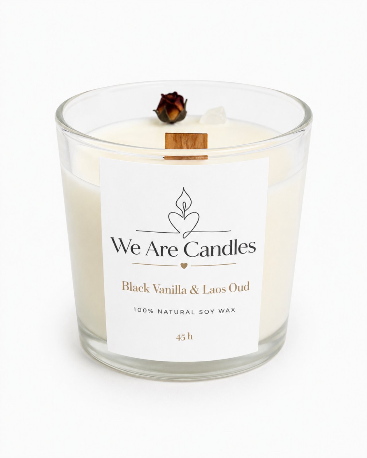 Ароматна соева свещ Black Vanilla & Laos Oud с дървен фитил