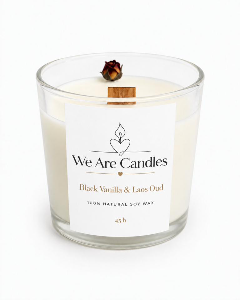 Black Vanilla & Laos Oud — голяма ароматна соева свещ с дървен фитил (2)
