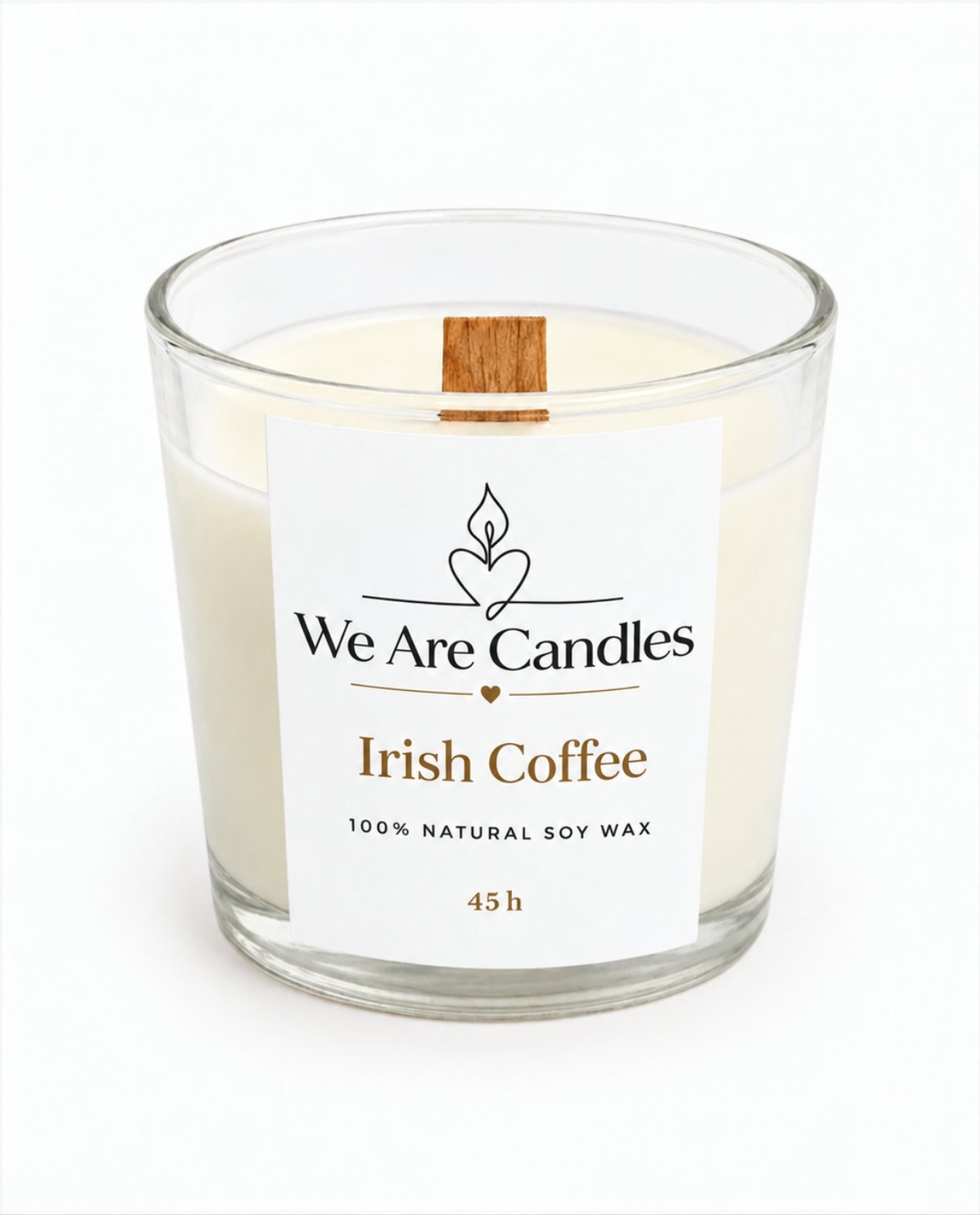 Irish Coffee — голяма ароматна соева свещ с дървен фитил (гори около 45ч)